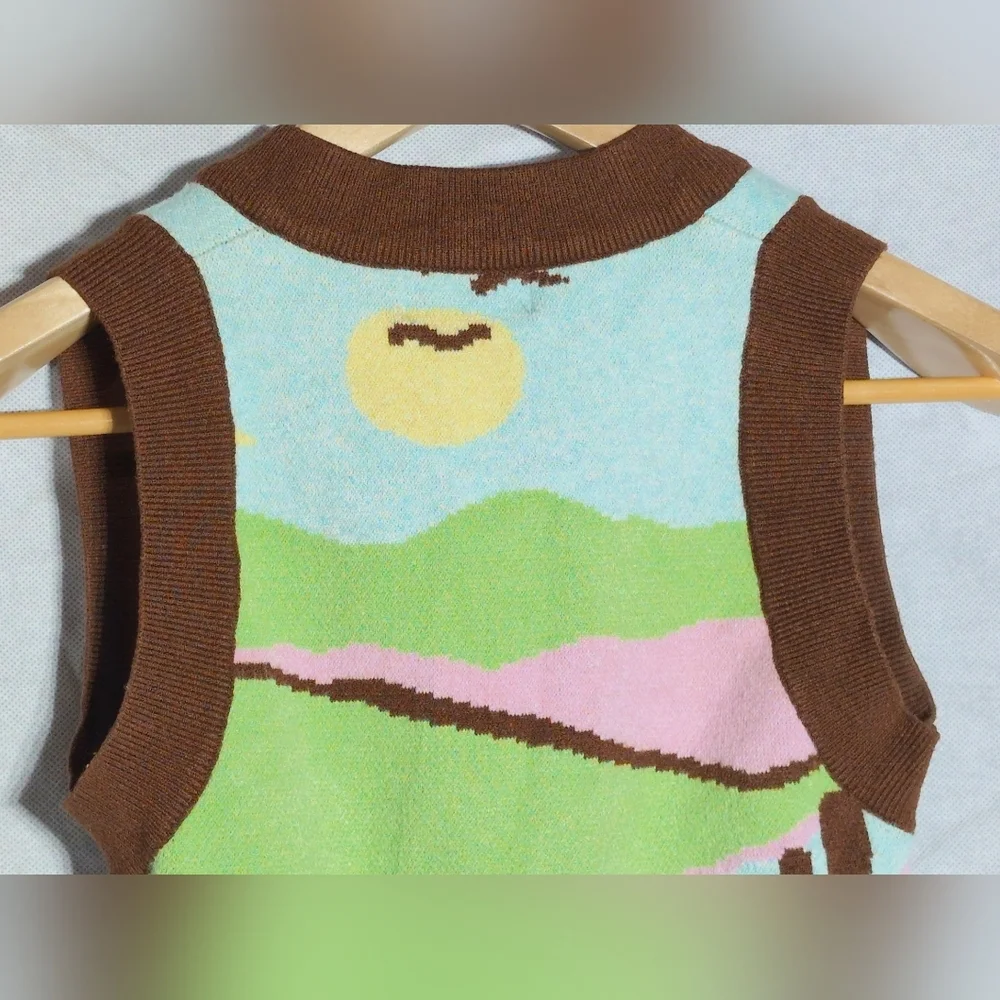 Bershka Brown Cactus Scene Sz S Multicolor Sweater Vest - Picture 5 of 7